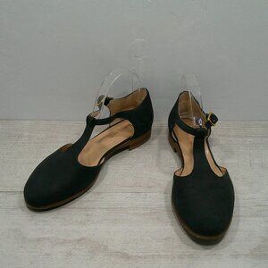 Clarks T-Strap Black Nubuck Retro-Inspired Comfort Low Box Heel Size 10 M